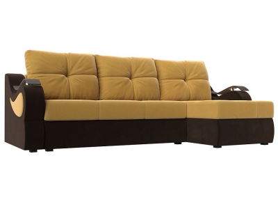 Угловой диван Меркурий (микровельвет жёлтый коричневый) 